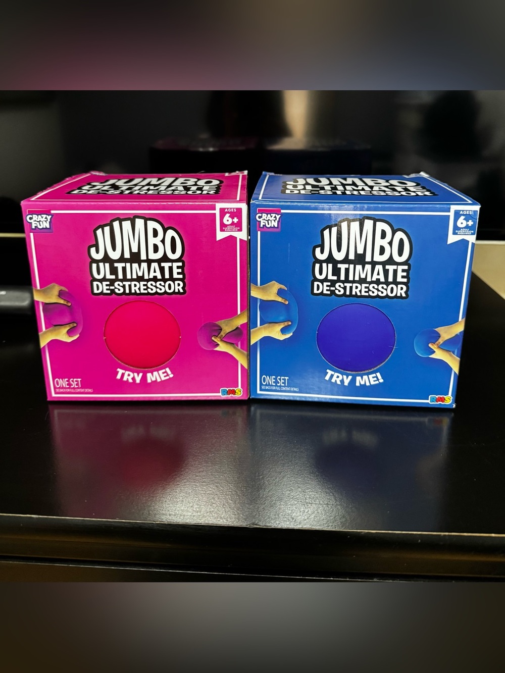 2 NEW RMS Jumbo Ultimate De-Stressor Ball Pink & Blue Crazy Fun Squishy
